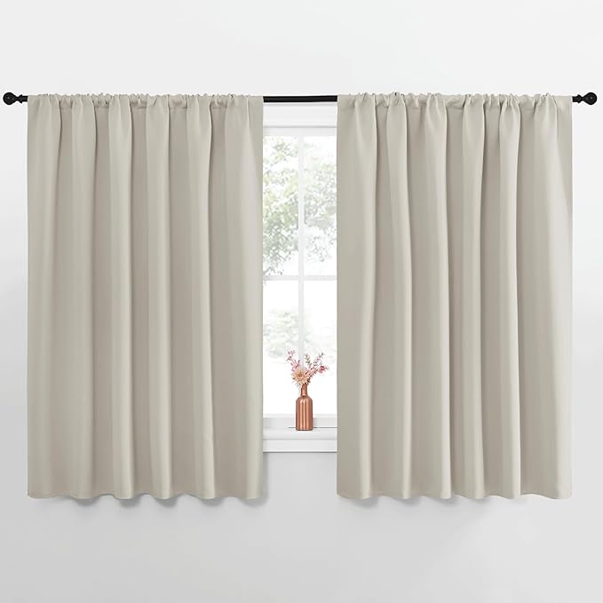 NICETOWN Blackout Curtains for Bedroom, Blackout Curtain Panels, Natural, 1 Pair, 70 by 63-inch, Window Treatment Energy Saving Thermal Insulated Solid Rod Pocket Blackout Drapes/Draperies