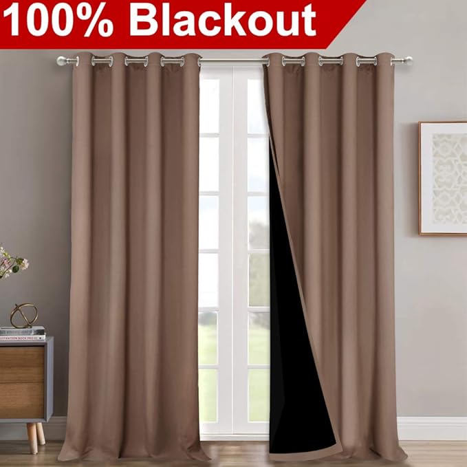 NICETOWN Full Shading Curtains 90 inches Long 2 Panels Set for Windows, Super Heavy-Duty Black Lined Blackout Curtains for Bedroom, Privacy Assured Window Treatment (Cappuccino, 52 inches W)