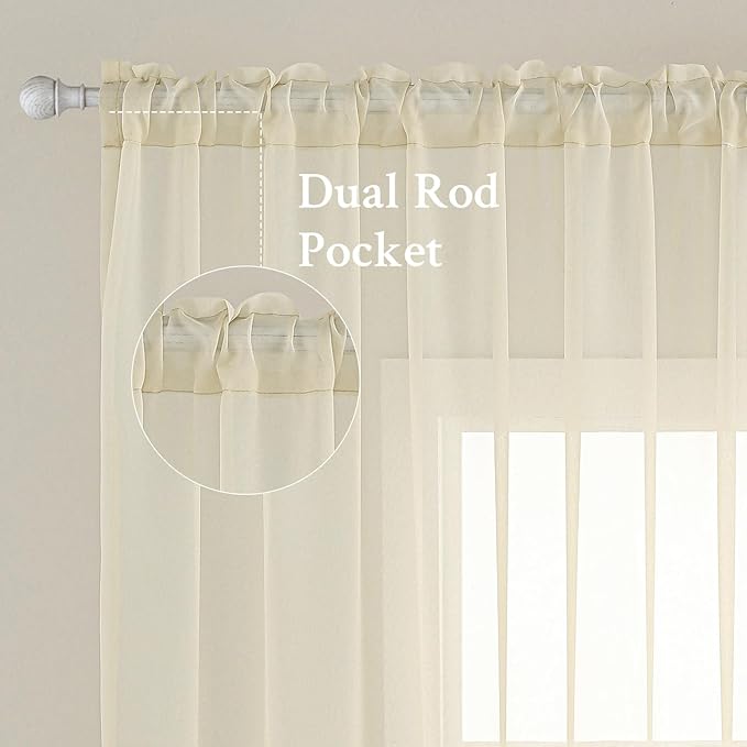 MIULEE Light Cream Sheer Curtains 96 inches Long Window Curtains 2 Panels Solid Color Elegant Window Voile Panels/Drapes/Treatment for Bedroom Living Room (54 X 96 Inches Light Cream)