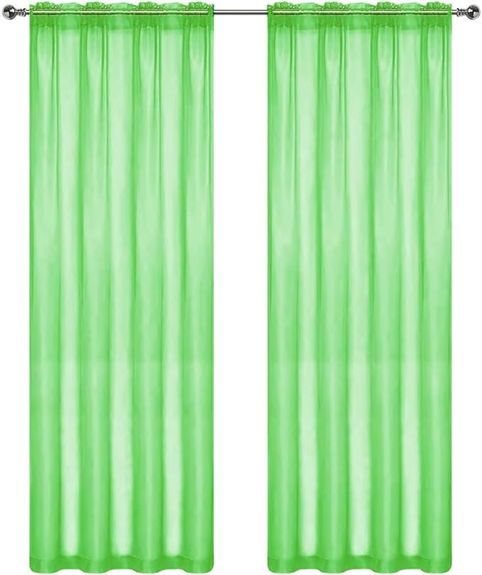 SpaceDresser Sheer Voile Window Treatment Rod Pocket Curtain Panels for Kitchen Bedroom Living Room Drapes Sunlight Filtering Privacy Semi Home Decor Assorted Colors Sizes (Sharp Green, 52 W x 63 L)