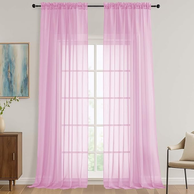OVZME Light Pink Sheer Curtains 120 Inches Long 2 Panels Set, 59 Inch Extra Wide Soft Airy Lightweight Sheer Curtains for Living Room, Farmhouse Voile Filmy Rod Pocket Drapes, 59Wx120L Inches