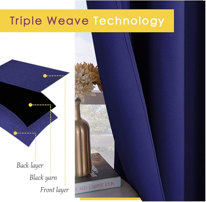 NICETOWN Room Darkening Draperies Window Curtain Panels, Royal Blue, 2 Panels, W60 x L84 -inch, Thermal Insulated Grommet Room Darkening Curtains for Bedroom