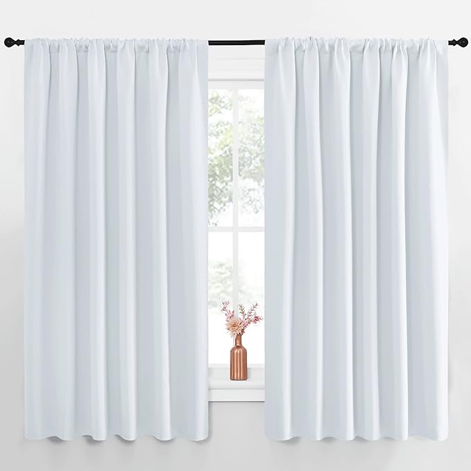 NICETOWN Bedroom Window Curtain Panels - Window Treatment Thermal Insulated Rod Pocket Room Darkening Curtains/Drapes for Patio Door (Greyish White, 2 Panels, 70 by 63)
