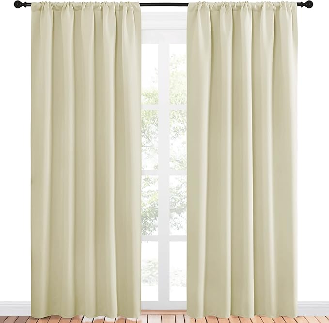 NICETOWN Room Darkening Curtains for Bedroom - Home Decoration Privacy Protection Thermal Insulated Solid Drapes/Draperies for Sliding Glass Door (Beige, Set of 2, 52 x 84 inches)