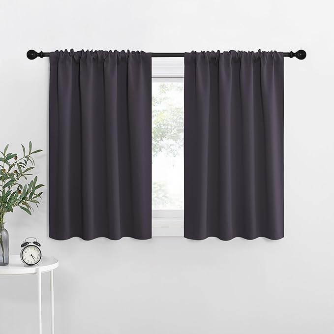 NICETOWN RV Bunk Curtains, Greyish Purple, 2 Panels, W42 x L30 -Inch, Kitchen Window Curtains Over Sink, Thermal Insulated Rod Pocket Blackout Blinds & Drapes for Small Windows