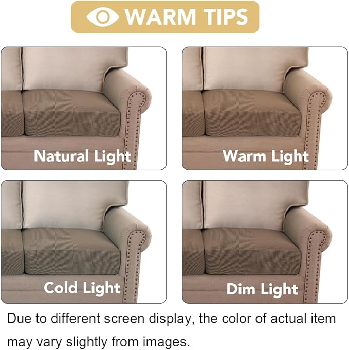 H.VERSAILTEX Super Stretch Individual Seat Cushion Covers Sofa Covers Couch Covers Slipcover Sets Thick Jacquard Textured Twill Fabric (3 Piece XL Sofa Cushion Covers, Macchiato)