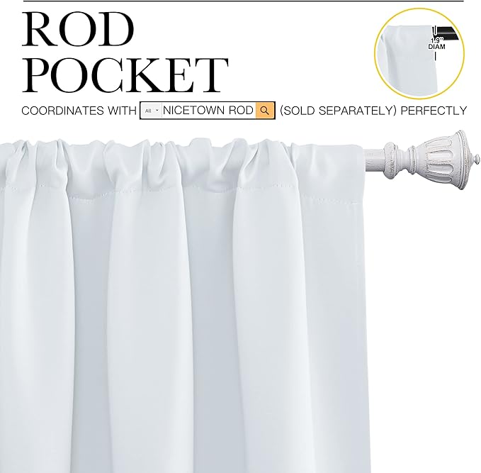 NICETOWN Bedroom Window Curtain Panels - Window Treatment Thermal Insulated Rod Pocket Room Darkening Drapes for Patio Door (Greyish White, 2 Panels, 52 in x 72 in (W x L))
