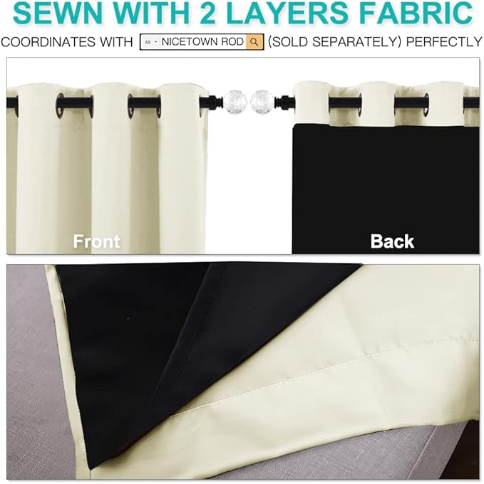 NICETOWN Living Room Completely Shaded Draperies, Privacy Protection & Noise Reducing Black Lined Insulated Window Treatment Curtain Panels for Patio Door (Beige, Set of 2, W42 x L84)