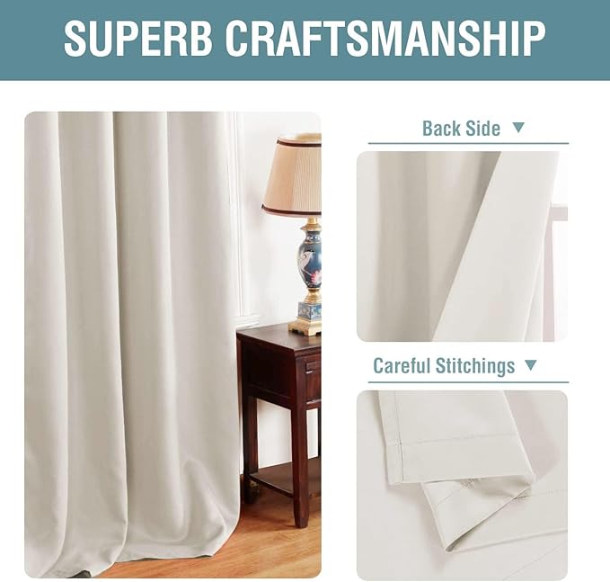 H.VERSAILTEX Light Blocking Curtain for Living Room Thermal Insulated Window Treatment Panel/Drape for Dining Room, Elegant Soft Curtain for Bedroom Grommet Top One Panel (Ivory - 52x90 Inches)