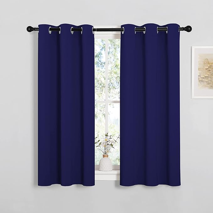 NICETOWN Blackout Draperies Curtains, All Season Thermal Insulated Solid Grommet Top Blackout Curtains/Drapes for Kid's Room (Royal Blue, 1 Pair, 34 x 45 inches)