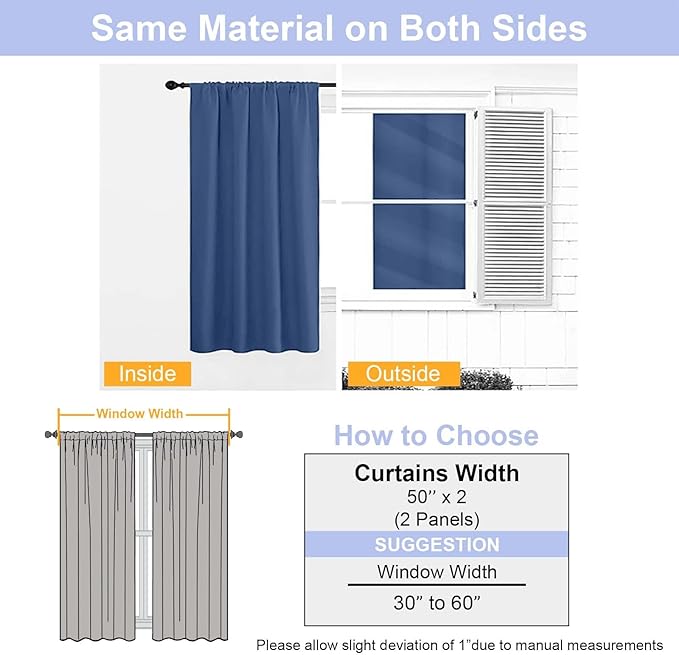 Simplebrand Ava Royal Blue Short 36 Inches Blackout Curtain 2 Panels Set, Half Window Rod Pocket Privacy Curtain Tiers for Kitchen, Curtains Blackout for Bathroom Shades, W40 x L36 Inch, Royal Blue