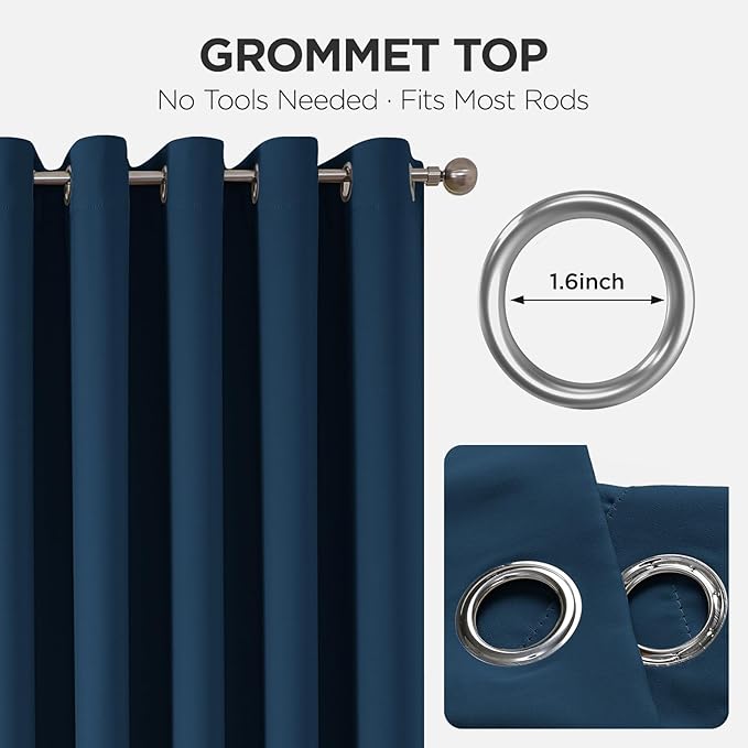Joydeco Blackout Door Curtain for Doorway Privacy 108 Inches Long, Grommet Closet Curtain for Open Closet, Room Divider for Bedroom Living Room (Navy Blue, 52Wx108L, 1 Panel)