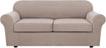 H.VERSAILTEX 3 Piece Stretch Sofa Covers for 2 Cushion Sofa Couch Covers for Living Room Furniture Cover (Base Cover Plus 2 Seat Cushion Covers) Thicker Jacquard Fabric(Large Sofa, Sand)