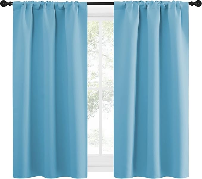 NICETOWN Kitchen Curtains for Small Windows, Privacy Thermal Insulated Blackout Curtains & Drapes for Boys Room (Teal Blue, 34" Wide by 54" Long, 2 Pieces)
