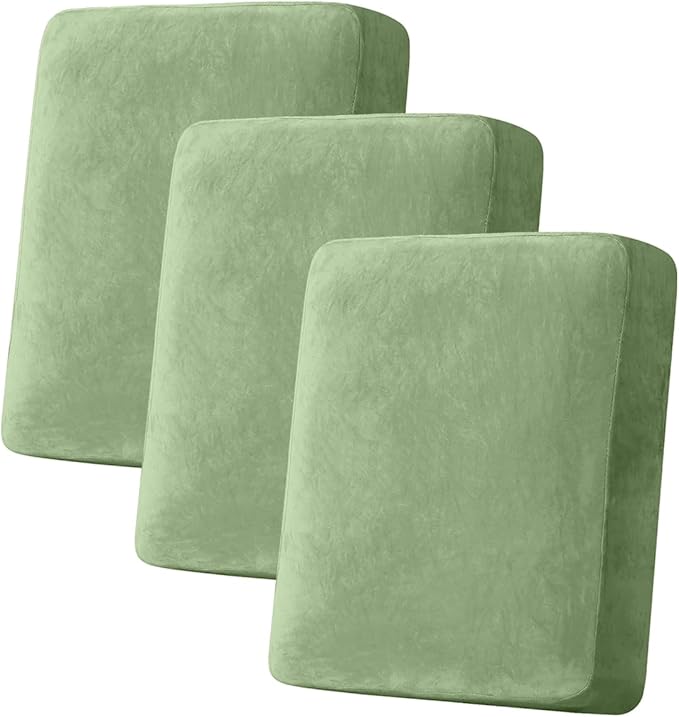 Couch Cover Stretch Velvet Sofa Cushion Cover 3-Piece - Elastic Washable Slipcover for Seat or Backrest, Couch Seat Covers for Sofas (Avocado Green)