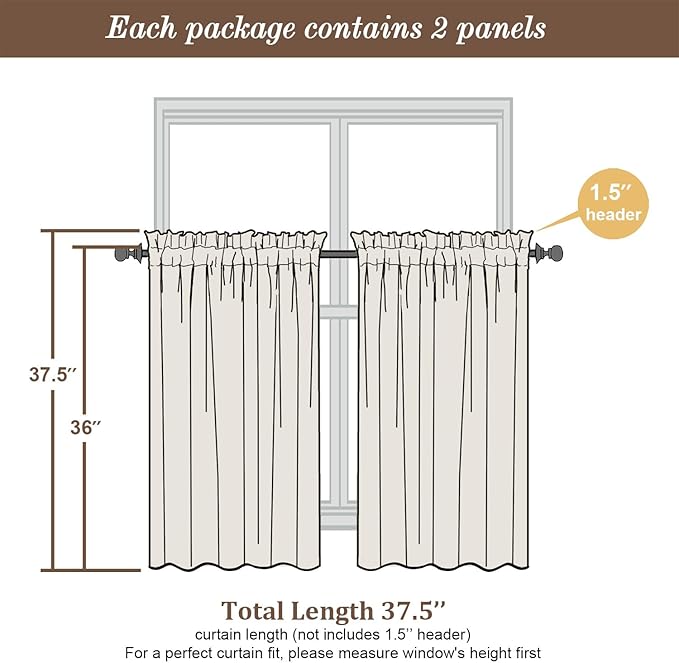Chyhomenyc Gold Sheer Curtains 36 inch Length 2 Panels Set, Light Filtering Voile Rod Pocket Short Window Curtians for Bathroom Living Room Farmhouse Small Windows, Each 42Wx36L in, 2PCS, Gold