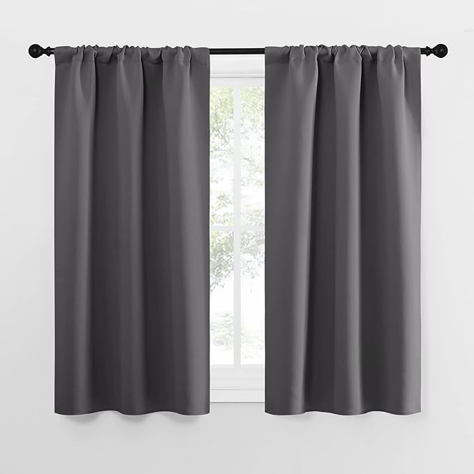 NICETOWN Grey Window Curtains for Bedroom - Home Decoration Thermal Insulated Rod Pocket Blackout Blinds & Drapes for Small Windows (Gray, 2 Panels, W29 x L50 -Inch)