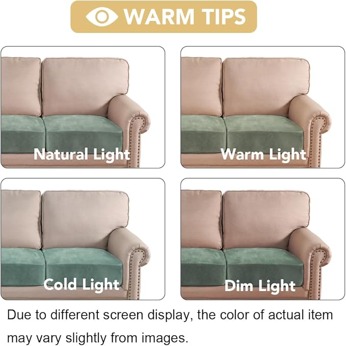H.VERSAILTEX Velvet Stretch Couch Cushion Cover Plush Cushion Slipcover for Chair Loveseat Sofa Cushion Furniture Protector Seat Cushion Sofa Cover (2 Piece Large Sofa Cushion Covers, Sea Grass)