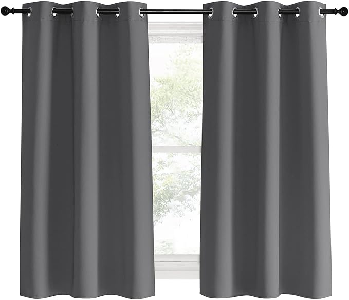 NICETOWN Grey Blackout Curtain Panels for Bedroom, 2 Panels, W42 x L60 inches, Grey, Thermal Insulated Grommet Top Blackout Draperies and Drapes