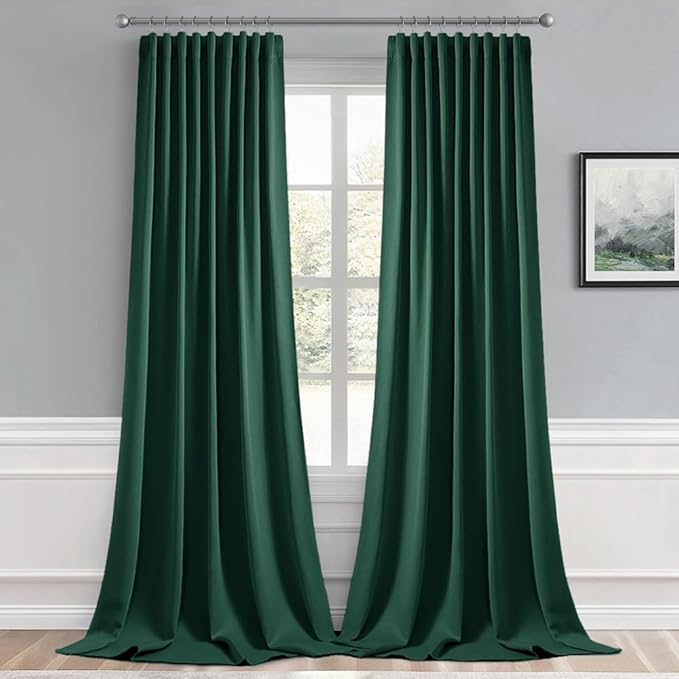MIULEE Christmas Hunter Green Back Tab Blackout Curtains 108 Inch Long 2 Panels Set for Living Room Bedroom, Rod Pocket/Pinch Pleat Extra Long Thermal Insulated Room Darkening Pleated Window Drapes