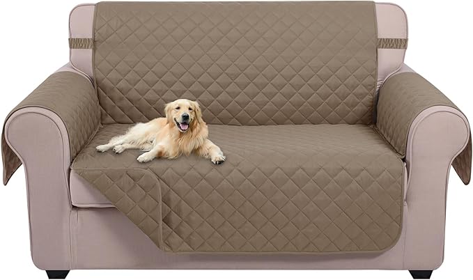 U-NICE HOME Loveseat Sofa Cover Reversible Couch Covers for 2 Cushion Couch for Dogs Furniture Protector Cover with Elastic Straps Water Resistant(Loveseat Small, Taupe/Taupe)