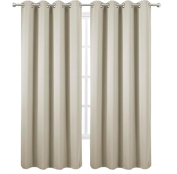 LEMOMO Blackout Curtains 66 x 95 inch/Light Beige Curtains Set of 2 Panels/Thermal Insulated Room Darkening Bedroom Curtains