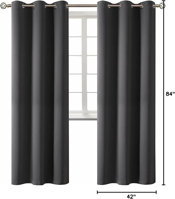 BGment Blackout Curtains - Grommet Thermal Insulated Room Darkening Bedroom and Living Room Curtain, Set of 2 Panels (42 x 84 Inch, Dark Grey)