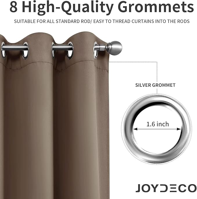 Joydeco Blackout Curtains for Bedroom 84 inch Long 2 Panels, Thermal Insulated Room Darkening Curtains with Grommets, Soft Window Drapes for Living Room (W52 x L84 Inch, Khaki)