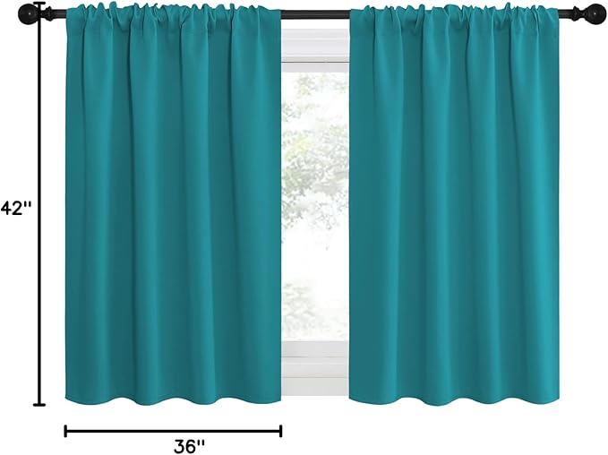 NICETOWN Peacock Blue Blackout Curtains Panels for Window, Thermal Insulated Rod Pocket Blackout Drapes/Draperies for Living Room (2 Panels, W42 x L36 inches)