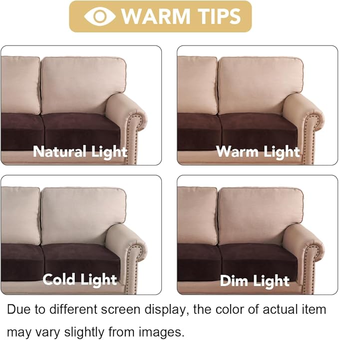 H.VERSAILTEX Velvet Stretch Couch Cushion Cover Plush Cushion Slipcover for Chair Loveseat Sofa Cushion Furniture Protector Seat Cushion Sofa Cover (3 Piece Sofa Cushion Covers, Brown)