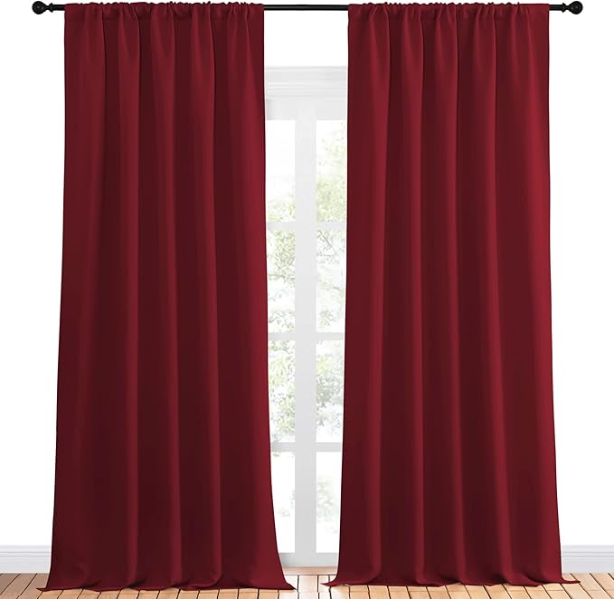 NICETOWN Living Room Curtains for Window - Energy Efficient & Noise Reducing Thermal Insulated Rod Pocket Blackout Drapes/Draperies for Living Room (Burgundy Red, 2 Panels, W52 inches x L95 inches)