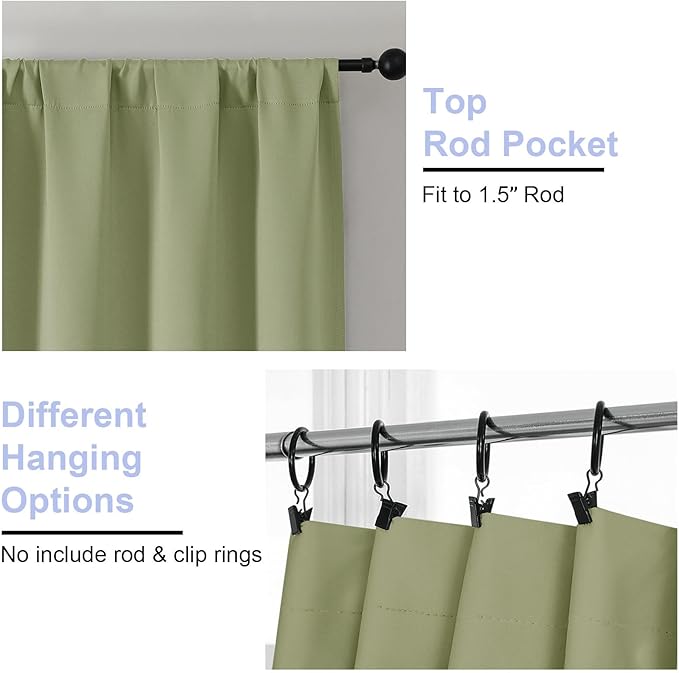 Simplebrand Ava Sage Green Blackout Curtains for Bedroom 96 Inches Long 2 Panels, Solid Thermal Insulated, Energy Saving Living Room Window Treatment Curtains Blackout Drapes, W50 x L96 Inch, Sage