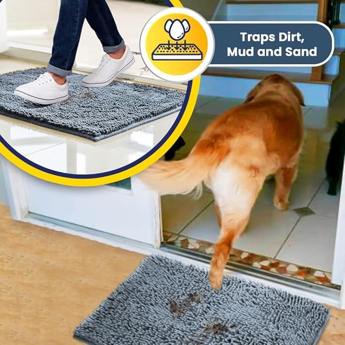 Muddy Mat® | Super Absorbent Door Mat Indoor, Microfiber Quick Dry Chenille Entryway Rug, Non-Slip Front Door Mat, Indoor Mats for Entryway, Machine Washable Pet Rug, Baby Blue 24"X36"