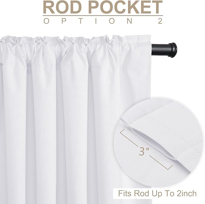 100% Blackout Shield Linen Blackout Curtains for Bedroom 90 Inches Long, Back Tab/Rod Pocket Living Room Drapes, Thermal Insulated Blackout Curtains 2 Panels Set, 50" W x 90" L, Bright White