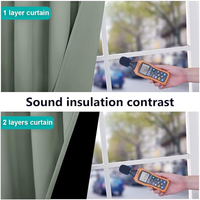 NICETOWN 100% Blackout Window Curtain Panels, Cold and Full Light Blocking Drapes with Black Liner for Nursery, 84" Drop Thermal Insulated Draperies (Greyish Green, 2 Pieces, 70" Wide Each Panel)