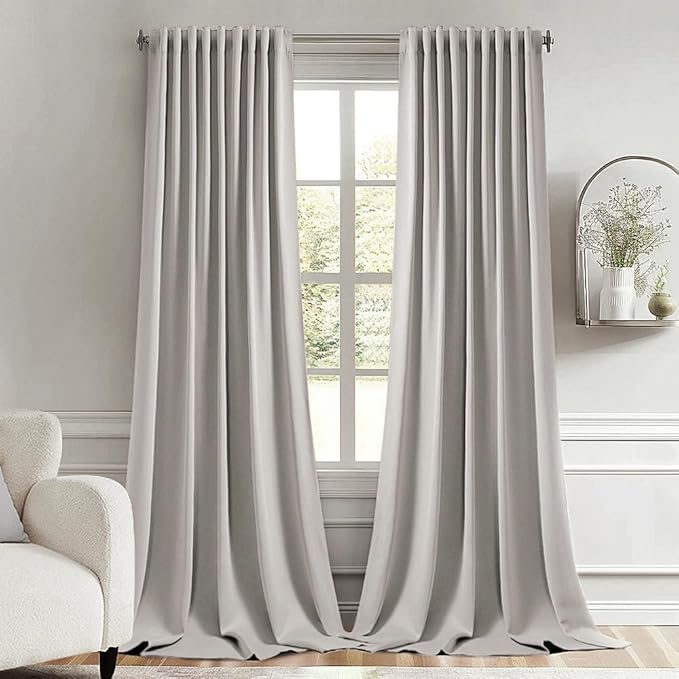 MIULEE Stone Back Tab Blackout Curtains 102 Inch Long 2 Panels Set for Bedroom, Rod Pocket/Pinch Pleated Thermal Insulated Living Room Darkening Light Blocking Floor to Ceiling Drapes