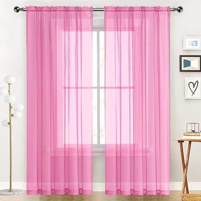 SpaceDresser Basic Rod Pocket Sheer Voile Window Curtain Panels Pink 1 Pair 2 Panels 70 Width 84 Inch Long for Kitchen Bedroom Children Living Room Yard（Pink, 70W x 84L）