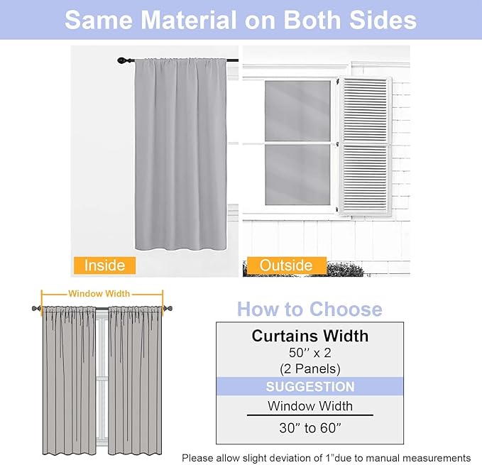 Simplebrand Ava Silver Grey Blackout Curtains for Bedroom 84 Inch Length 2 Panels Set, Solid Thermal Insulated Privacy Living Room Window Treatment Curtains Blackout Drapes, W50 x L84 Inch