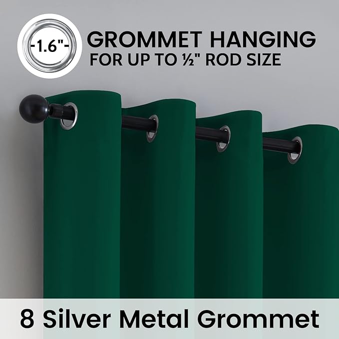 SimpleHome 100% Blackout Curtains for Bedroom,Thermal Insulated Grommet Window Drapes Room Darkening Dark Green Curtains for Living Room with Black Back,52 x 84 Inch,2 Panels