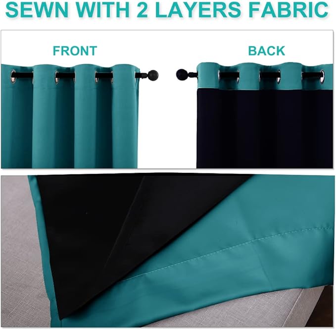 NICETOWN Full Shading Curtains for Windows, Super Heavy-Duty Black Lined Blackout Curtains for Bedroom, Privacy Assured Window Treatment (Peacock Teal, Pack of 2, 70 inches W x 95 inches L)