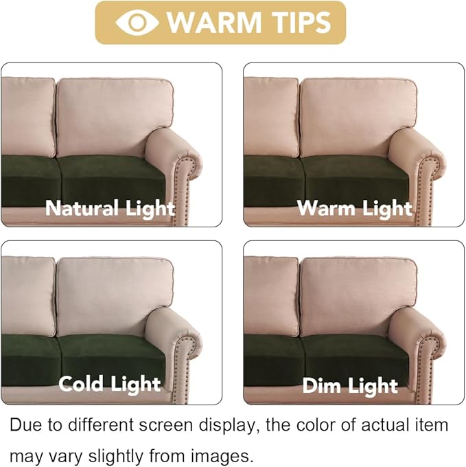 H.VERSAILTEX Velvet Stretch Couch Cushion Cover Plush Cushion Slipcover for Chair Loveseat Sofa Cushion Furniture Protector Seat Cushion Sofa Cover (2 Piece Large Sofa Cushion Covers, Olive)
