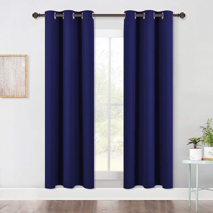 NICETOWN Blackout Window Curtains 70" L, 2 Panels, 34 inch, Royal Blue, Grommet Top Room Darkening Thermal Insulated Vertical Window Drapes Modern for Flat/Apartment