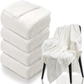 4 Pack Fleece Throw Blankets 50x60 Inches - Oeko-Tex Certified 100, 270 GSM Ultra Soft Plush for Bed, Couch and Cozy Gifts. 3D Waffle Texture, No Shedding No Pilling All Season (White)