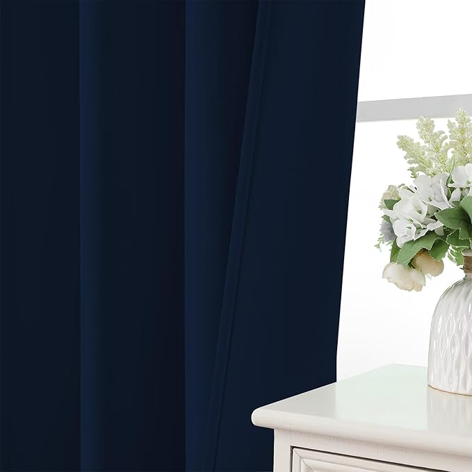 CUCRAF Navy Blue Blackout Curtains 84 inch Length 2 Panels Set, Rod Pocket Room Darkening Drapes for Bedroom Living Room, Insulated Thermal Light Blocking Window Curtain (W52 x L84 Inch)