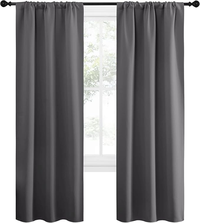 NICETOWN Grey Window Curtains for Bedroom - Home Decoration Thermal Insulated Rod Pocket Blackout Blinds & Drapes for Small Windows (Gray, 2 Panels, W34 x L72 -Inch)
