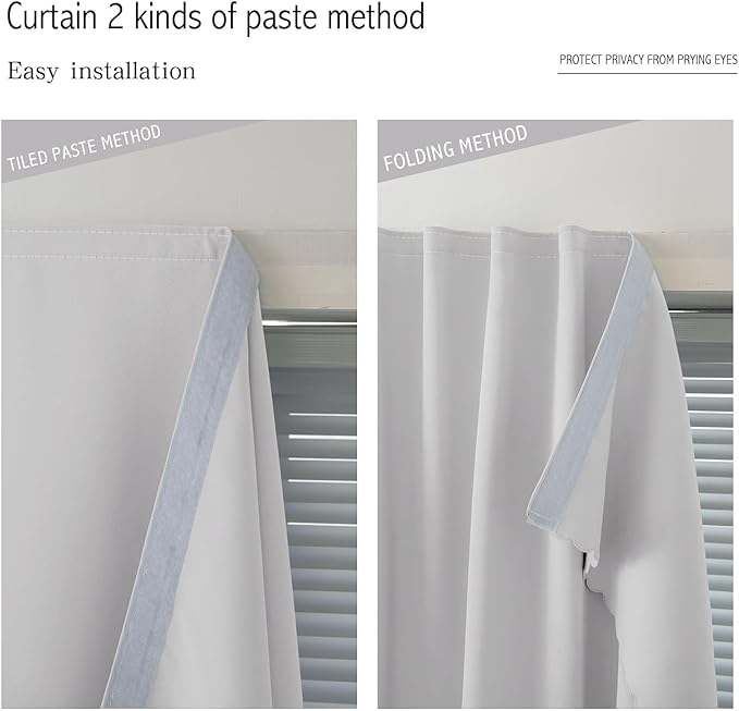 Blackout Curtains for Bedroom Sticky Curtain Blackout Window Cover Self Adhesive Curtains Rod No Drillng, 59" W X 84" L, Light Grey, 1 Panel