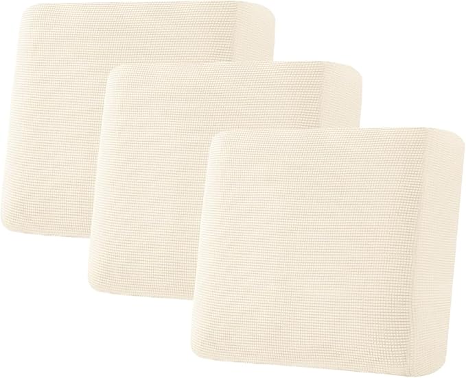 H.VERSAILTEX Super Stretch Individual Seat Sofa Covers Couch Slipcover Sets Thick Jacquard Textured Twill Fabric (3 Piece XL Sofa Cushion Covers, Natural)