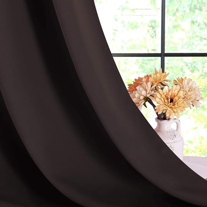 NICETOWN Blackout Curtains for Bedroom, Toffee Brown, 42 W by 80 L, Set of 2, Thermal Insulated Curtains & Drapes with Grommet Top for Living Room, Privacy Window Treatment Draperies