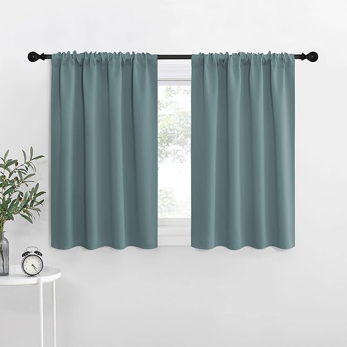 NICETOWN RV Blackout Curtains for Camper Windows, Greyish Blue, 34" x 30", Set of 2, Kitchen Curtains, Short Blackout Drapes, Thermal Insulated Rod Pocket Window Treatment Draperies for Nursery