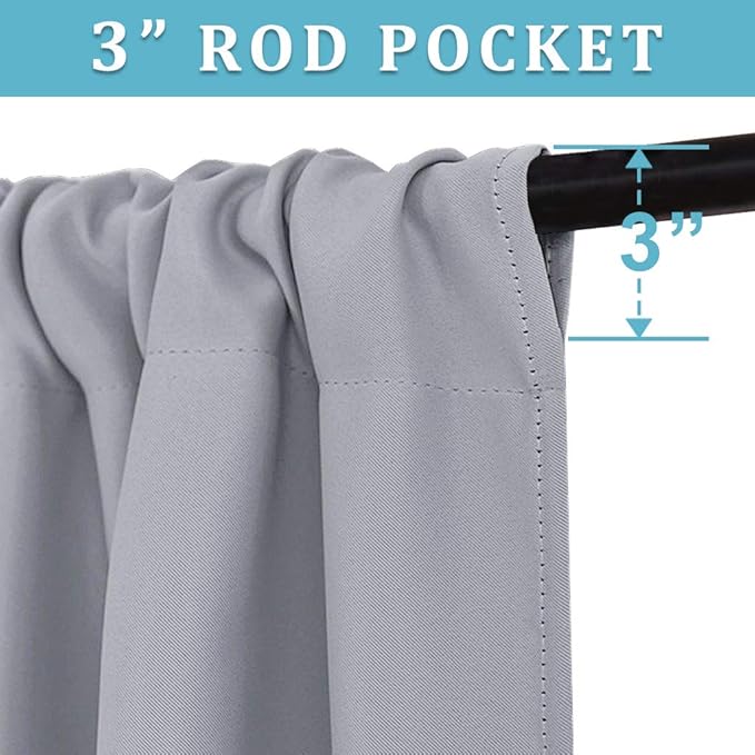 RYB HOME Blackout Curtains for Bedroom Living Room 72 inches Long, Thermal Insulated Privacy Rod Pocket Drapes for Nursery Office Home Theater, Width 34 by Length 72, Silver Grey, 2 Panels